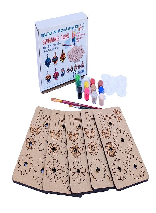StepsToDo DIY Make Your Own Wooden Spinning Top Making Kit. Wooden Engraved Toy Top Making Kit. Toy Top Set of 5. Birthday Party Return Gift - Image 1